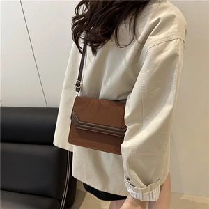 Retro suede patchwork crossbody flap bag in brown leather for women fall 2025