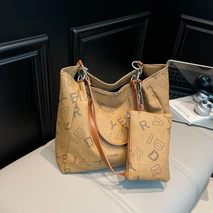 Urban Minimalist PU Leather Monogram Letter Print Tote Bag Set Large Capacity Shoulder Handbag For Women Daily Commute