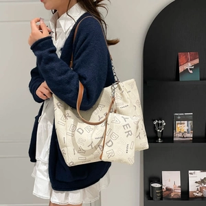 YADIER minimalist tote bag set with monogram print and brown top handles for women