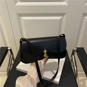 Sac à Épaule Sous-Bras en Cuir PU Style Français pour Femmes Sac Bandoulière Minimaliste à Rabat Couleur Unie Sac à Chaîne Main