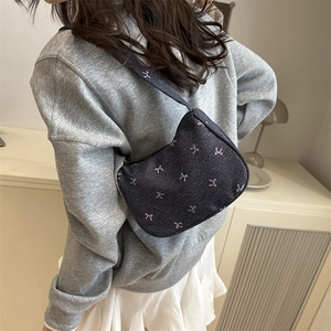 Denim underarm bag for women with embroidered bows for casual 2025 autumn fashion