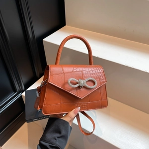 Borsa a Mano da Donna in Pelle PU con Motivo a Coccodrillo Moda Strass Fiocco Piccola Borsa Quadrata Tracolla Elegante