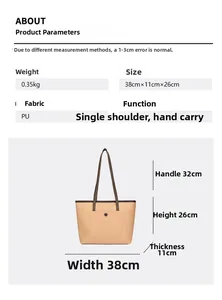 Tableau des tailles détaillé du sac cabas bicolore avec largeur de 38cm et anse de 32cm
