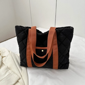 Women Quilted Tote Bag Large Capacity Oxford Cloth Diamond Pattern Fashion Shoulder Bag Casual Travel Handbag For Daily