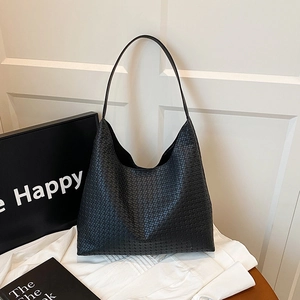 Women Large Capacity Woven PU Leather Tote Bag Fashion Hobo Shoulder Bag Handbag Urban Simple Style Woven Pattern Commuter Bag