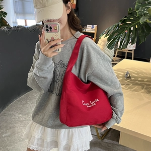 Large red canvas tote bag with C'est la vie lettering for casual summer fashion