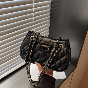 Fashion Quilted Diamond Lattice Shoulder Bag For Women PU Leather Chain Strap Underarm Bag With Square Buckle Stylish Daily Handbag