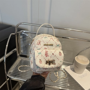 Mini Mochila de Moda para Mujer Lindo Oso de Dibujos Animados Estampado Floral Mochila Pequeña Con Correa de Cadena Casual