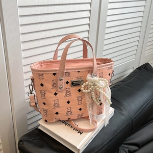 Sac Seau Rétro pour Femmes Imprimé Ours Mode Cuir PU Sac Bandoulière Avec Charme Künstliche Perle Dentelle Petit Sac à Main Tote