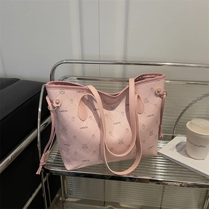 Sac Fourre-tout en Cuir Artificiel à la Mode pour Femmes Grande Capacité Imprimé Lettres Dessin Animé Sac à Épaule Polyvalent
