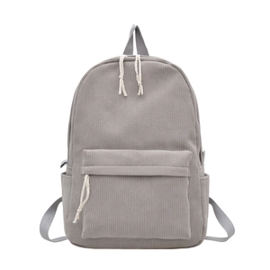 Minimalist grey corduroy backpack with striped texture and large capacity for daily use