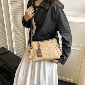 Elegante borsa a tracolla retrò kaki con cinturino marrone per il look quotidiano donna