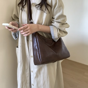 Borsa a tracolla vintage hobo in pelle marrone scuro con grande capacità per il lavoro
