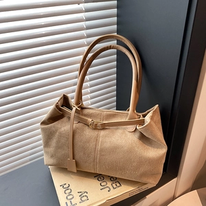 Retro Minimalist Large Capacity Tote Bag For Women PU Leather Matte Suede Feel Commuter Shoulder Underarm Bag Handbag