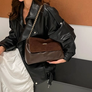 Vintage dark brown large tote bag with matte leather finish and gold chain strap
