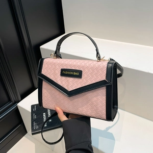 Petit Sac Carré Texture Tissée Sac à Bandoulière en Cuir Synthétique pour Femme Couleur Contrastée Mode Navette