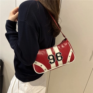 Vintage red racing style underarm bag with white stripes and number 96 print