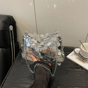 Damen Mode Pailletten Kette Umhängetasche Vintage Luxuriöse Kleine Quadratische Schultertasche Für Party Hochzeit Abend Alltag Gold Silber Schwarz Lila