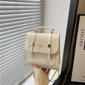 Mini Sac à Dos Femme en Cuir PU Texture Tissée Style Coréen Petit Sac à Main Sac Bandoulière pour Voyage Quotidien