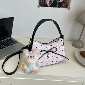 Zoete Strik Halve Maan Tas Voor Vrouwen Mode Harthanger Schoudertas Y2K Contrastkleur Mini Schoudertas Kleine Dames Handtas