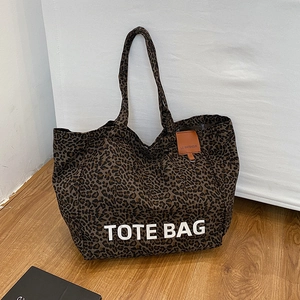 Leopard Print Composite Fabric Tote Bag For Women Large Capacity Vintage Shoulder Bag Fashion Letter Print Daily Commuting Shopping Handbag