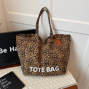 Women Large Capacity Leopard Print Canvas Tote Bag Casual Fashion Shoulder Handbag With Letter Decoration For Daily Travel