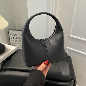 Women Small Hobo Handbag PU Leather Solid Color Half Moon Bag With Double Zipper For Casual Travel Fashion Elegant Mini Bag