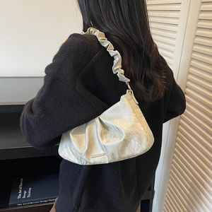 Chic light green ruched faux leather shoulder bag with chain strap and stylish cloud design