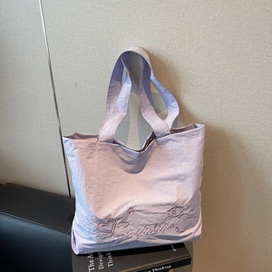 Simple Solid Color Large Capacity Tote Bag For Women Fashion Heart Star Embroidery Shoulder Bag Student School Commuting Bag