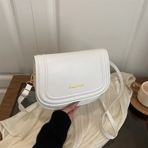 Fashion Women PU Leather Saddle Crossbody Bag Vintage Gold Letter Flap Shoulder Bag Adjustable Strap Versatile Daily Bag