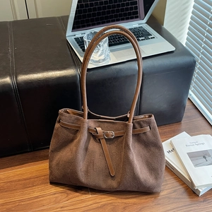 Sac Fourre-tout en Cuir PU Style Suède Grande Capacité pour Femmes Sac à Bandoulière Vintage avec Boucle en Métal Main Casual