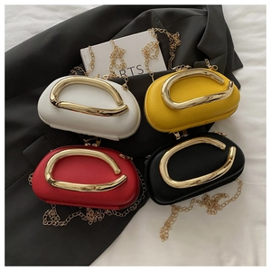 Classic evening clutch bag collection in four colors with gold metal oval handle and chain