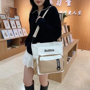 Fashionable nylon crossbody bag in white and beige with large capacity for women