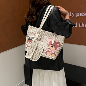 Ensemble sac cabas pour femme avec motifs géométriques et imprimés d'ours mignons