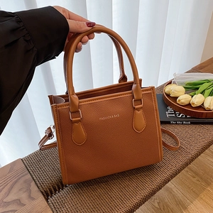Women PU Leather Crossbody Bag Lychee Texture Square Handbag Fashion Large Capacity Shoulder Tote Bag For Work Daily Life