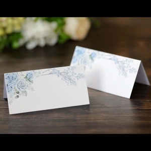 Elegant Blue Rose Floral Place Cards Butterfly Printed Artificial Pearl Paper For Wedding Banquet Party Formal Event Table Decoration
