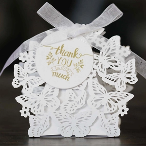 Laser Cut Butterfly Wedding Favor Boxes With Ribbon And Thank You Tags Pearl Paper Candy Gift Boxes For Party Supplies