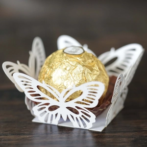 Elegant white laser-cut butterfly candy box for wedding decor and party favors