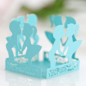 Light blue laser cut paper lantern with boy and girl silhouette for wedding decor