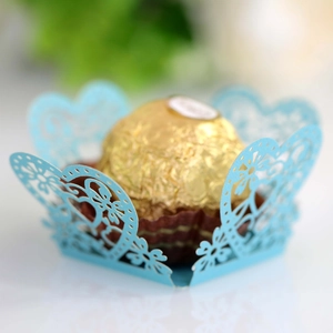 European laser cut hollow heart chocolate box in sky blue for wedding party favors