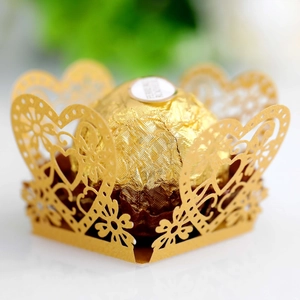 Golden laser-cut heart chocolate wrapper for European wedding and party favors
