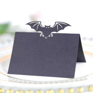 Halloween Black Bat Hollow Out Place Cards Pearlescent Paper Table Name Cards For Gothic Wedding Banquet Party Decoration