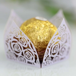 Elegant white laser-cut rose hollow chocolate candy box wrappers for wedding favors