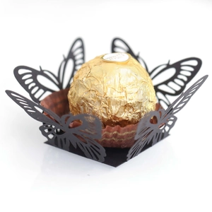 Elegant black laser-cut butterfly chocolate wrapper for wedding and party favors