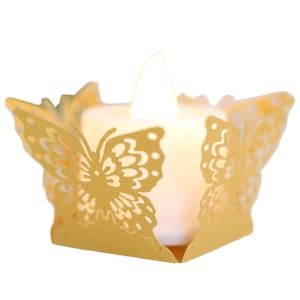 Abat-jour bougie papillon doré en papier avec LED blanc chaud pour mariage chic