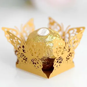 Golden laser-cut butterfly hollow chocolate box for wedding party favors decoration