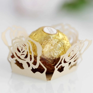 Champagne gold laser cut rose paper candy box for wedding chocolate favors