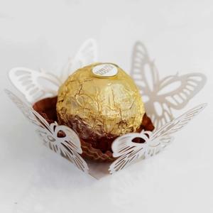 Elegant white laser-cut butterfly chocolate wrapper for European wedding favor decor