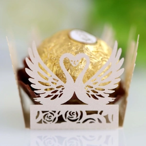 Elegant laser-cut heart swan chocolate wrapper for wedding candy box decoration