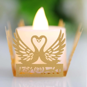 Golden laser cut swan heart tea light candle holder with romantic hollow floral pattern